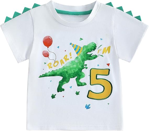 Toddler Kids Baby Boy Birthday T-Shirt Dinosaur Birthday Shirts for Boys Dino B-Day Party Tops Summer