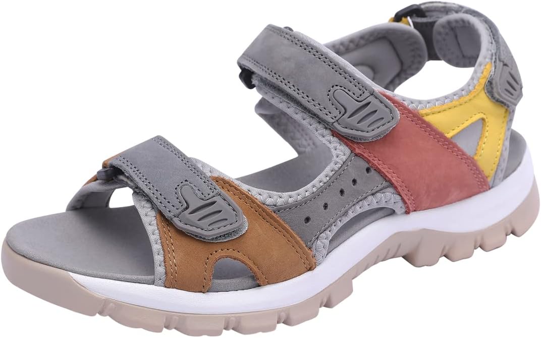 Harssidanzar Women's Leather Sandals Outdoor Sandals Hiking Sandals Casual Walking Sandals Strap Adjustable Beach Sandals For Women SL256US