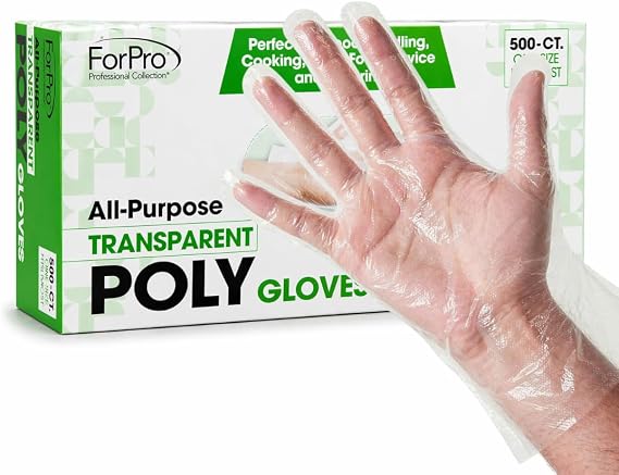 ForPro 600 Count Disposable Poly Plastic Gloves, Food-Grade, Latex-Free