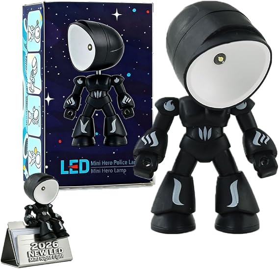 WENET Lonely Robot Cartoon Cute Robot Design Companion Table Light, 2026 New Creative Robots Table Lamp, Fully Posable Body, Cordless LED Night Mini Light for Bedroom, Office, Desk Decor (Black)