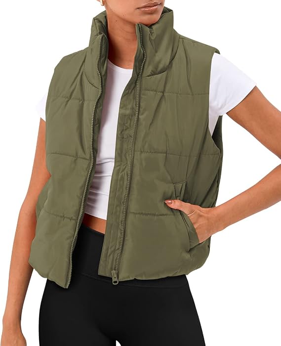 AUTOMET Womens Puffer Vest Cropped Lightweight Fall Winter Outerwear