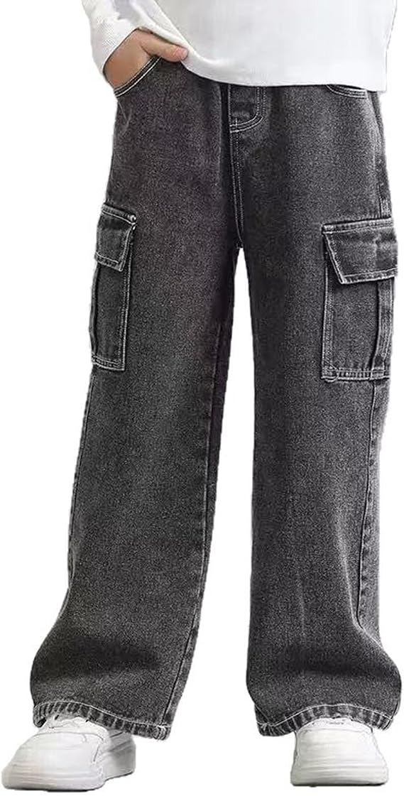Boys Jeans Baggy Casual Classic Straight Wide Leg Denim Pants 2026 Spring Trendy Elastic High Waisted Preppy Trousers