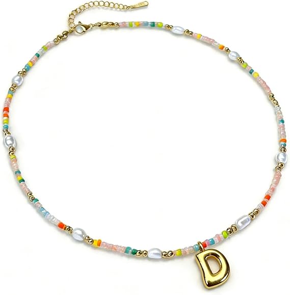 Trendy Beaded Pearl Initial Choker Necklace for Teen Girls Women,Personalized Letter Initial Necklaces,Bohemian Choker Necklace,Christmas Gifts and Birthday Gift Ideas for Women Girls