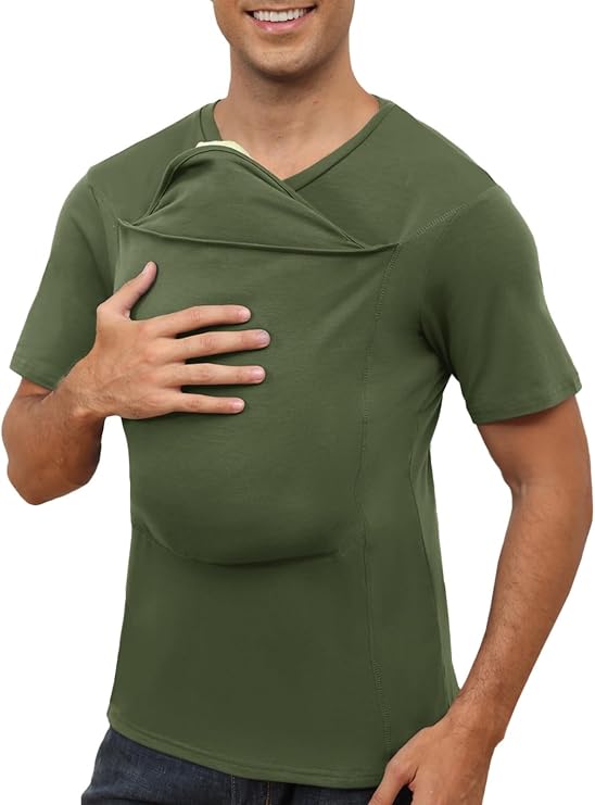 Mens Baby Carrier Shirt Dad Shirt for Men Short Sleeve Pocket Tee Shirts