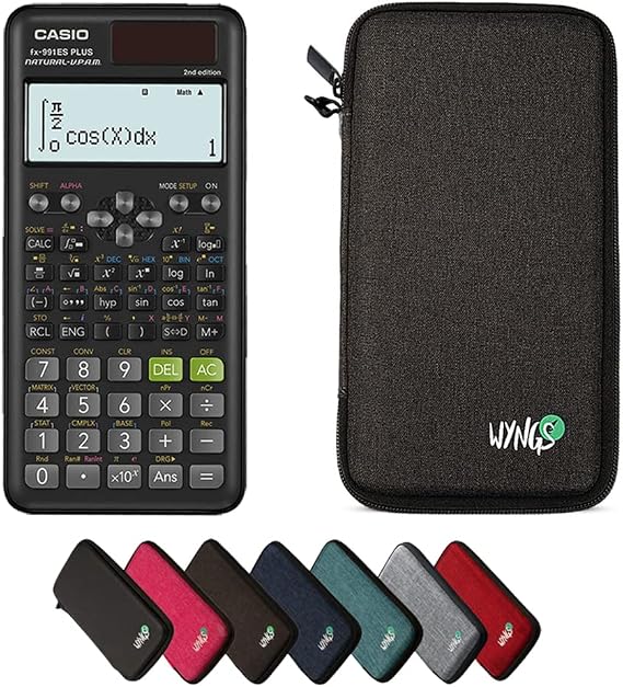 Casio fx-991ES Plus 2nd Edition with WYNGS Protective Case Dark Grey - Scientific Calculator - Basic Set