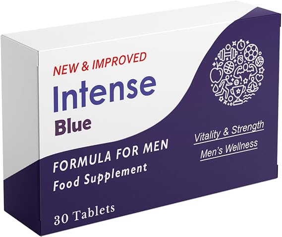 Intense Blue 30 Tablets - Supplement for Men - Natural Vitality & Confidence Support - Korean Ginseng, Tribulus Terrestris - Made in The UK