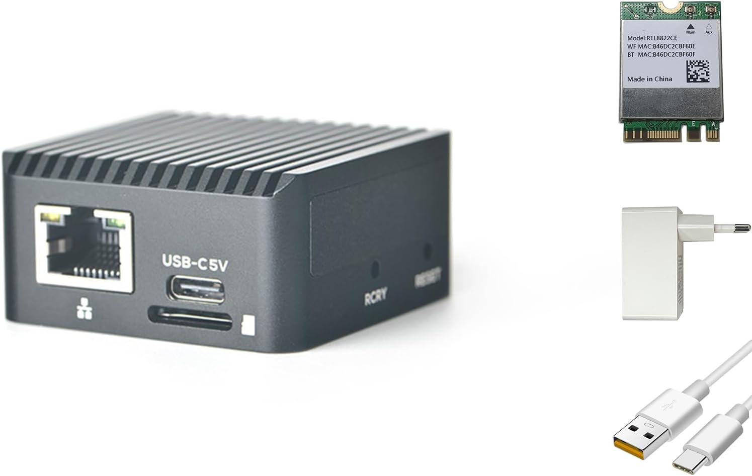 youyeetoo FriendlyElec NanoPi Zero2, small GbE computer router - 1/2GB RAM - with eMMC socket, RJ45GbE, RK3528A, hidden WiFi antenna (1GB RAM + 64GB eMMC, with power supply and Wi-Fi module)