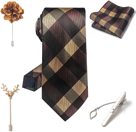 Mens Gift Tie Set Silky Necktie Pocket Squares Tie Clips Cufflinks For Men Accessories Box Lapel Pin