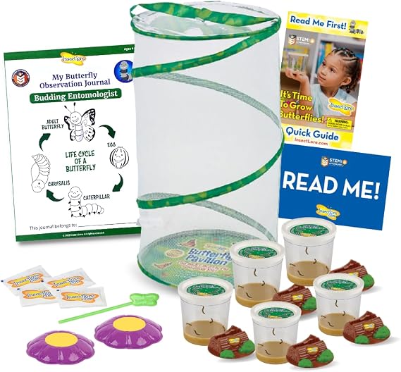 Insect Lore Easy 25 Butterfly Garden Pavilion Growing Kit - 25 Baby Caterpillars, Pavilion Habitat, Chrys-a-lids, Food & Supplies - Raise and Release Painted Lady Butterflies