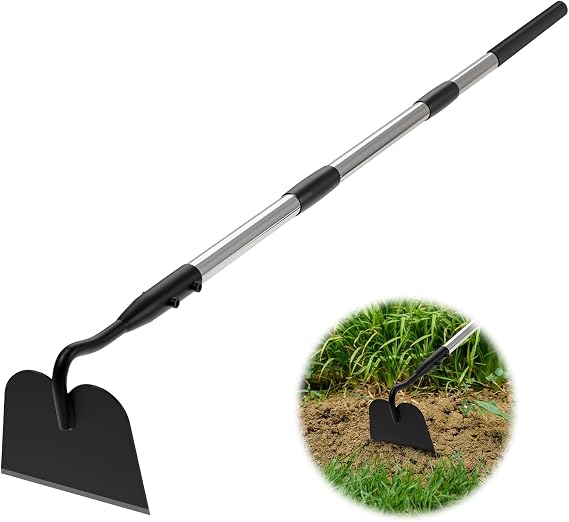 Garden Hoe, Draw Hoe Garden Tool with Long Handle, 167 cm Digging Hoes for Weeding, Heavy Duty Metal Gardening Hoe for Loosening Soil, Adjustable Length Metal Handle