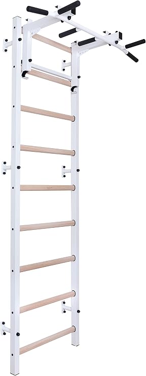 Wooden Swedish Ladder Wall Stall Bar - Indoor Chin Up Bar Workout Equipment for Home Exercise, Physical Therapy, Gymnastics and Fitness