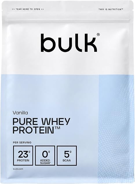 Bulk Pure Whey Protein Powder Vanilla 22 g Protein & 5 g BCAAs per Serving Whey Shake Low Sugar Supports Muscle Building & Regeneration Easy to Mix Vegetarian 1 kg