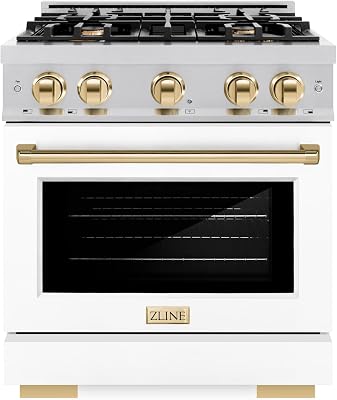 ZLINE Autograph 30 Select Dual Fuel Range wWhite Door & Gold Accents HDRZ-WM-30-G