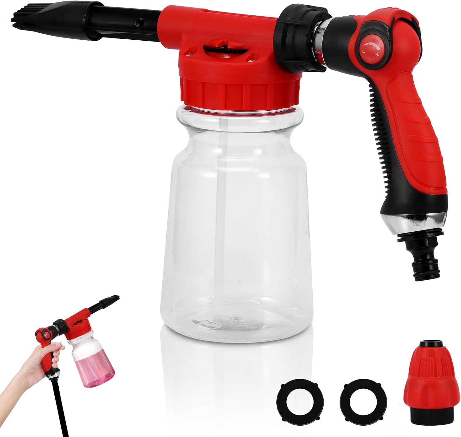 Foam Gun Car Wash 1000 ml 2-in-1 Adjustable Foam Lance Car Cleaning Foam Gun Foam Cannon Garden Hose Connect for Cleaning Car and Motorcycle Gardens Used (Red)