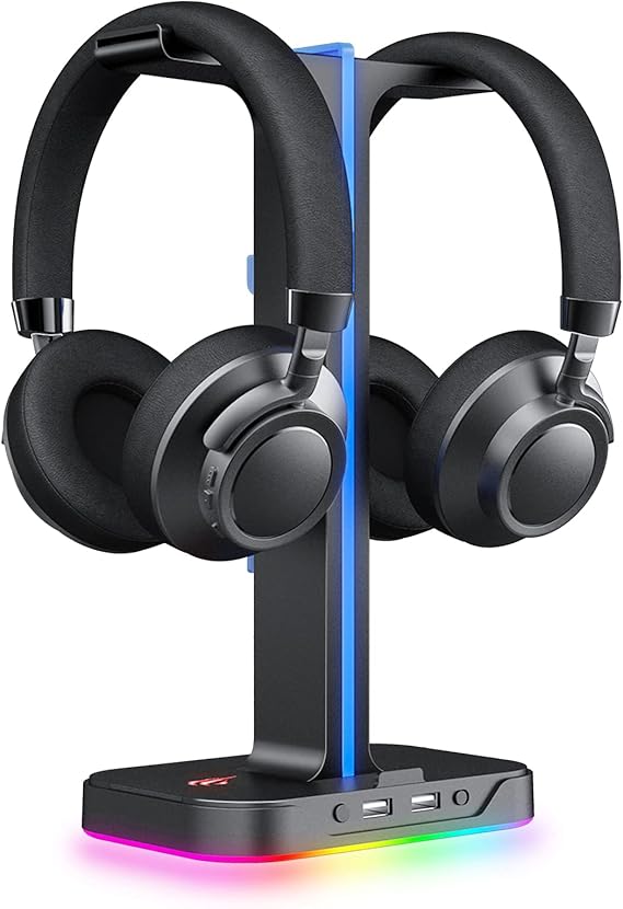 havit çift kulaklık askısı, 2 USB bağlantı noktası, RGB kulaklık tutucu, oyuncular için, PC için, siyah (TH650)