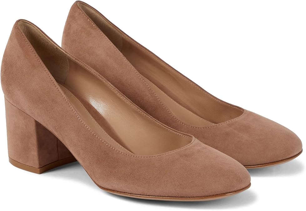 MOOMMO Women Classic Chunky Block Heel Suede Pumps Round Closed Toe Slip On 2" Low Thick Heels Dress Shoes Matte Patent Spring Fashion Office Ladies Work Pump Basic Shoe Wedding Elegant 4-11 M US