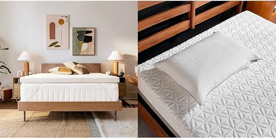 TEMPUR-Adapt (Supreme) 3" Memory Foam Mattress Topper, Queen,White & TEMPUR-Protect Pillow Protector, Queen - 28.5" x 20", White