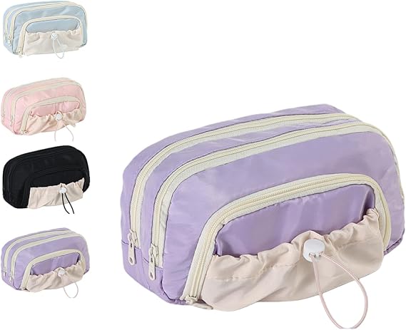 Cute Aesthetic Pencil Case, Kawaii Waterproof Drawstring Pen Pouch with Rosy Posy Pens, High Capacity School Supplies for Students, Girls Stationery Storage Bag