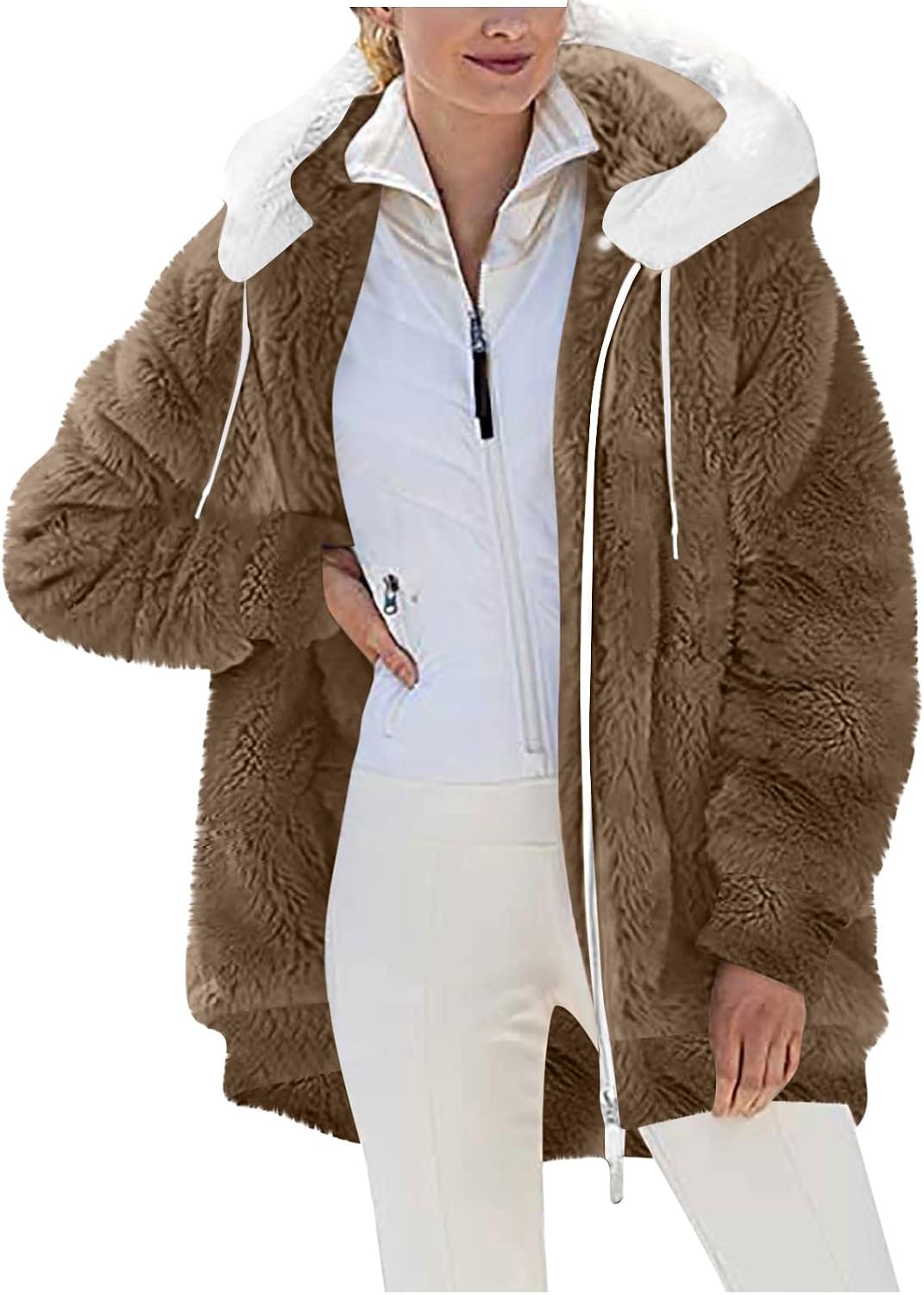 Sherpa Jacket Women Winter Trendy Long Sleeve Faux Fur Jackets Zip Up Fleece Coats Plus Size Fall Fashion Outerwear