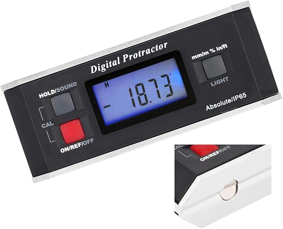 Digital Angle Finder Level Meter Magnetic Protractor Inclinometer 0~360 Degree Digital Protractor Bevel Gauge Finder for metal wood Woodworking Table Saw LCD Backlight Built-in Magnet V-groove base