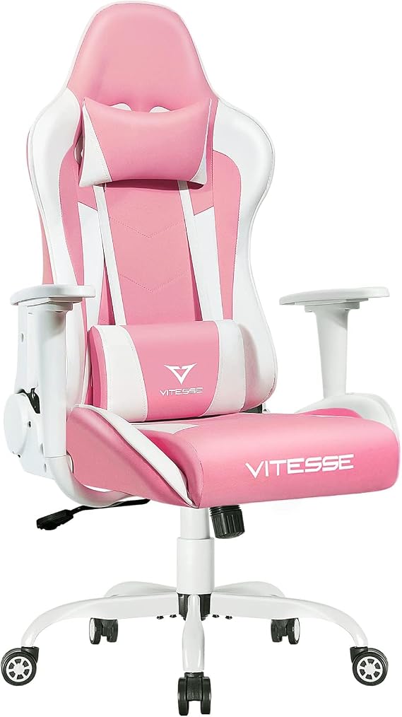 Gaming Chair High Back Gaming Chair for Teens, Ergonomic Racing Chair Computer Desk Chair with Massage Lumbar Support and Headrest, Cute Gamer Chair with Height Adjustable (Pink)