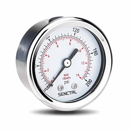 SENCTRL 0-200 Psi Pressure Gauge, 1/8" NPT Back Mount