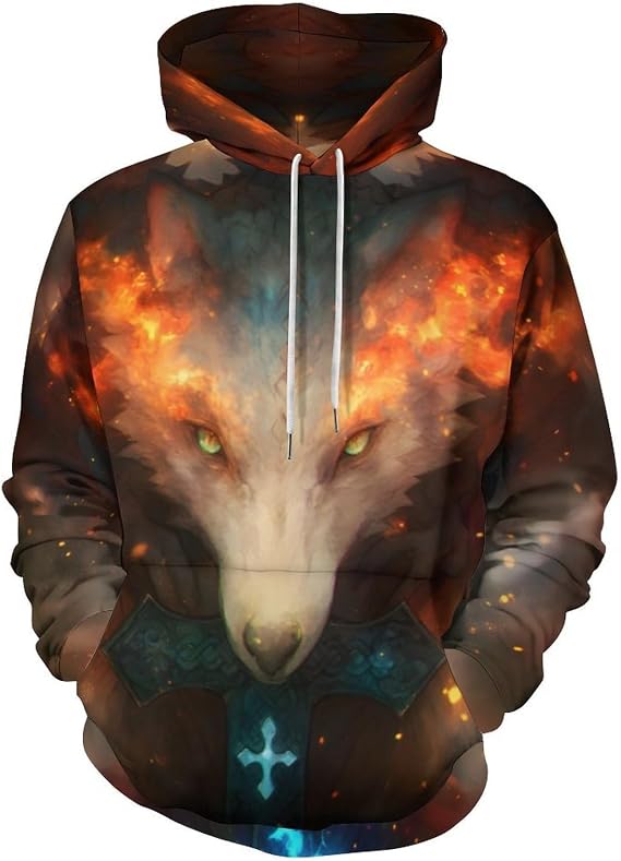 Men's Wolf Graphics Printed Long Sleeve Hooded Sweatshirts Hoodie