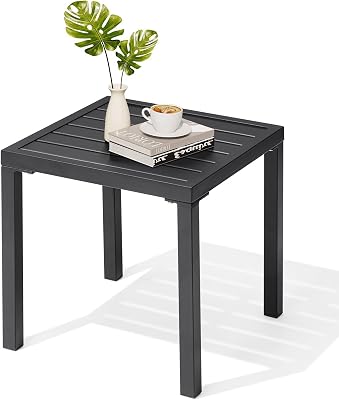 Crestlive Products Outdoor Side Table, Black Small Square Metal End Table with Easy Assembly, Weather Resistant Design for Pool Patio Balcony