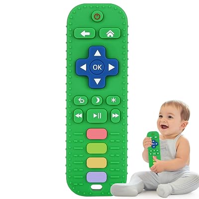 Fu Store Silicone Teething Toys for 0-12 Months 3-24 Months Infant Toddlers Remote Control Shape Teethers for Babies Chew Toys Relief Soothe Babies Gums Set Dishwasher and Refrigerator Safe Green