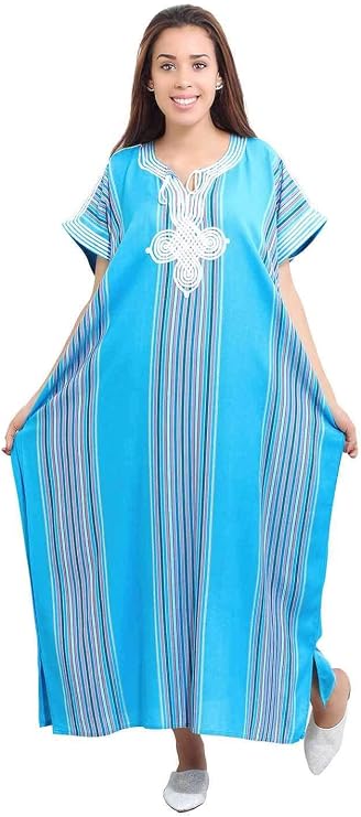 Moroccan Caftans Women Linen Handmade Small to Large Turquoise