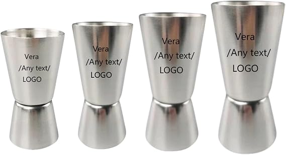 Personalised Stainless Steel Cocktail Jigger wiht Name - Dual Spirit Measuring Cup for Home Bar - Single & Double Shot Measure,15/30ml to 30/60ml (2, 25/50ml)