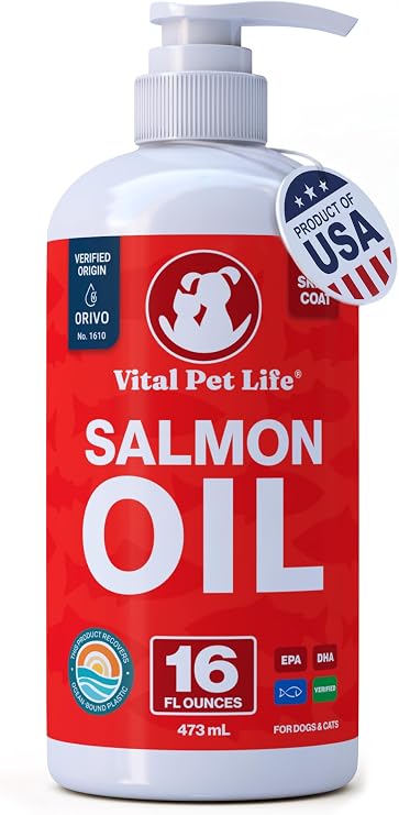 Salmon Oil for Dogs & Cats, Healthy Skin & Coat, Liquid Fish Omega 3, 16 oz