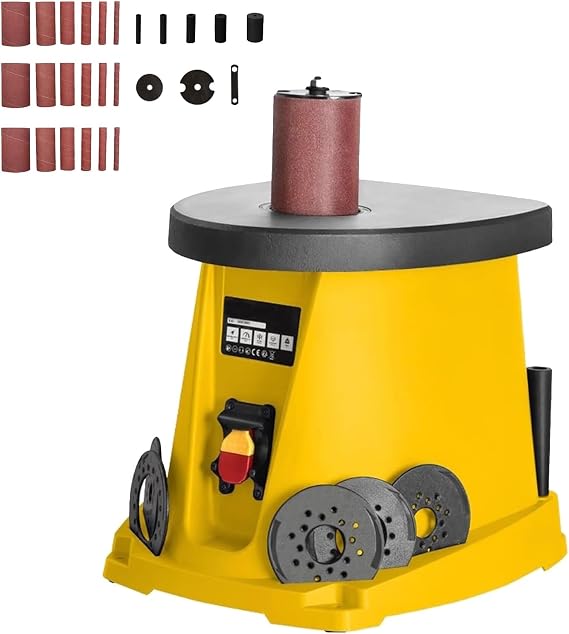 Electric Oscillating Spindle Sander with 5 Sanding Sleeves and 3 Sets of Sandpaper, Max Speed 2000 RPM, Cast Iron Countertop for Woodworking Projects