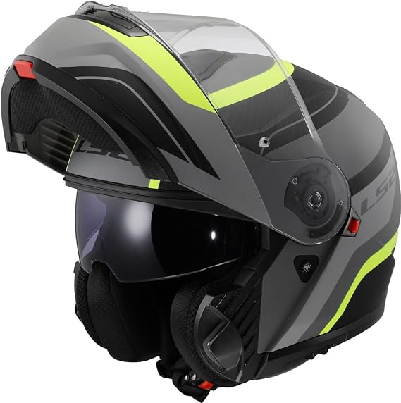 LS2, Strobe II Monza Modular Motorcycle Helmet Matt Black H-V Yellow