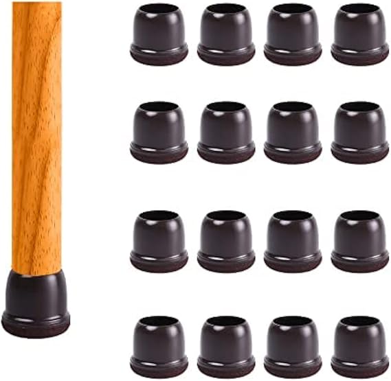 Extra Small Silicone Chair Leg Floor Protectors, Dark Brown Chair Leg Caps wWrapped Felt, Dark Silicon Furniture Leg Feet Cups, No Noise No Scratches16 Pcs Round, Fit: 0.5 - 0.8