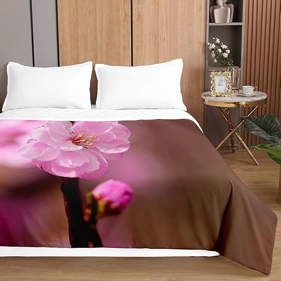 Highdi Reversible Bed Throws Quilted Bedspreads,Japanese Sakura Lightweight Patchwork Quilt Comforter Single Double,Cotton Throw Summer Quilt,Quilted Blanket for Seasons (Sakura,100x150cm)