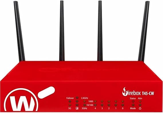 WatchGuard Firebox T45-CW Network Security Appliance with 1 Year Basic Security Suite License - Advanced Firewall, VPN, Intrusion Prevention (WGT49000-US+WGT490071)