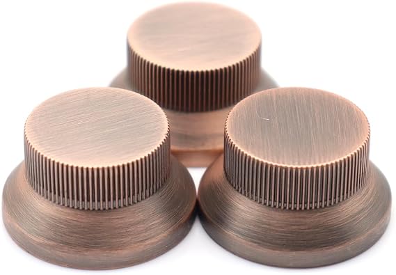 3pcs Metal Bell Guitar Knobs Red Copper Push On ST Strat Guitar Top Hat Knob for 5.8mm Guitar Split Shafts (Red Copper)