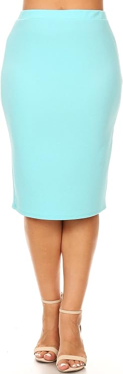 FashionStream Women's Plus Size Casual High Waist Stretch Pull On Bodycon Pencil Midi Skirt