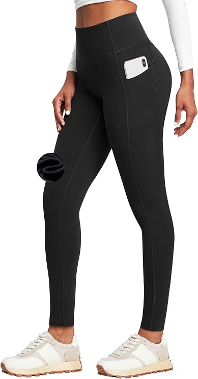 Heathyoga Fleece Lined Leggings with Pockets for Women Thermal Yoga Pants