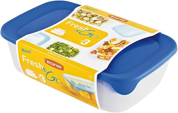 Curver 0802613900 Rectangular Container Fresh & Go, Set of 3, Blue/Clear