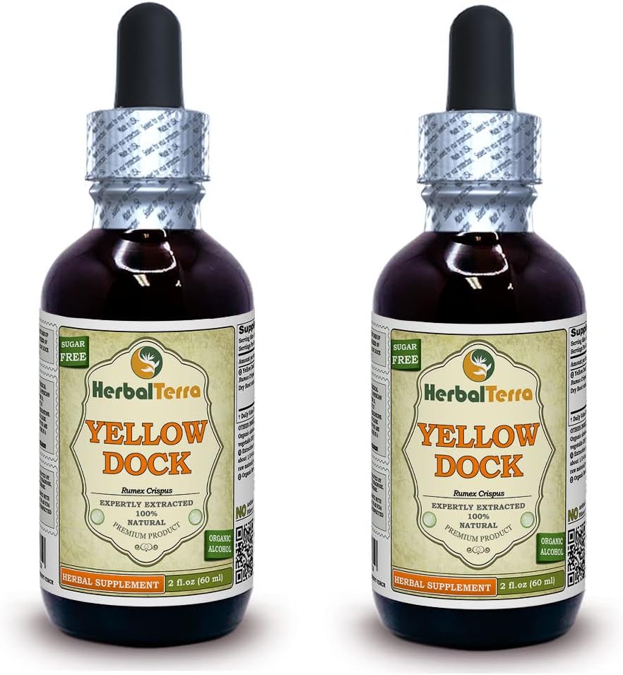 Yellow Dock Rumex crispus Tincture, Organic Dried Roots Liquid Extract Brand Name: HerbalTerra, Proudly Made in USA 2x2 fl.oz 2x60 ml