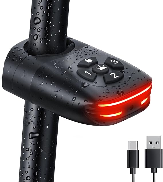 ONVIAN Bike Alarm with Taillight 2 in 1,USB Rechargeable 105dB Anti-Theft Bicycle Alarm Brake Sensing Rear Light, IP65 Waterproof 4 Modes Safety Flash,Vibration Sensor Ebike Warning 1.5H Fast Charge