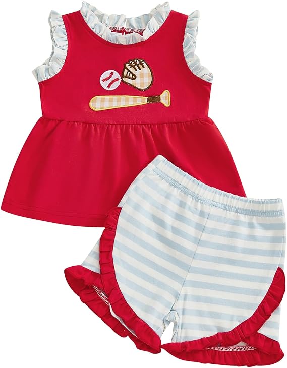 Toddler Baby Girls Summer Cothes Embroidery Sleeveless Crewneck Shirts Tank Tops Elastic Shorts Kids Outfit Set