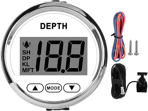 Marine Depth Transducer & Fish Finder, 83/200kHz Dual Frequency with 600ft (183m) Cable and White Backlight for Yacht & Boat Dash Mount