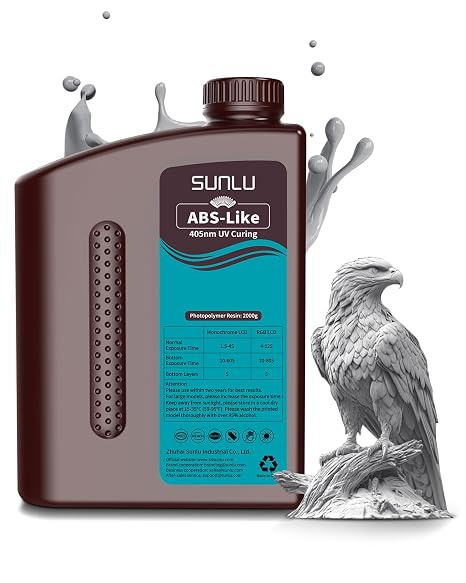 SUNLU Optical Modeling 3D Printer Resin ABS Like Fast Curing High Strength Resin 405 nm LCD/DLP/MSLA UV Resin for 3D Printers, High Precision, Low Viscosity, 7.1 oz 2000 g, Gray