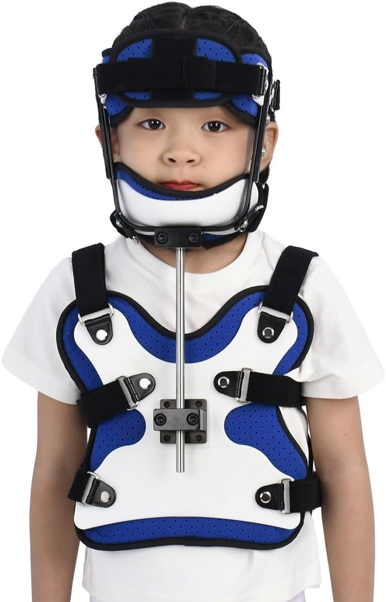 Kid Chest Fixation Brace, Children Cervical Thoracic Orthosis with Chin Rest, Tightness and Height Adjustable, 2-piece Design and Fit Human Curve, for Correcting Postures, Relieving Pain
