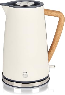 Swan Nordic Rapid Boil Jug Kettle, Wood Effect Handle, Soft Touch Housing and Matte Finish, 1.7 Litre, Cotton White SK14610WHTN