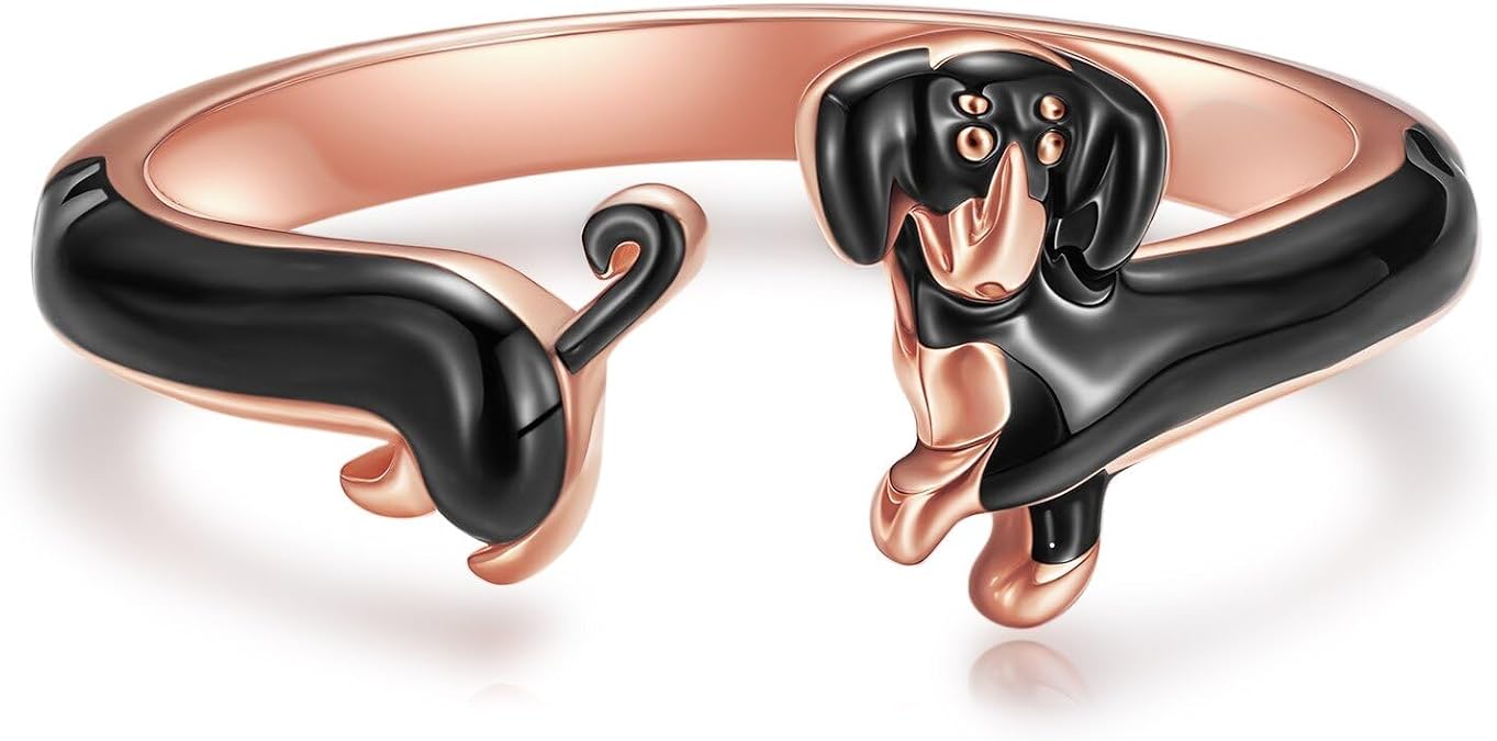 Dachshund Rings Sterling Silver Adjustable Dachshund Dog Open Rings Animal Puppy Dog Jewelry Gifts for Women