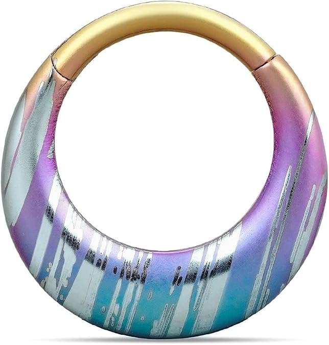 PUNKYOUTH 16G Titanium Septum Clicker Iridescent Hoop Piercing Jewelry for Women Men Minimalist Futurism Cyber Gothic Style for Alternative and Everyday Wear